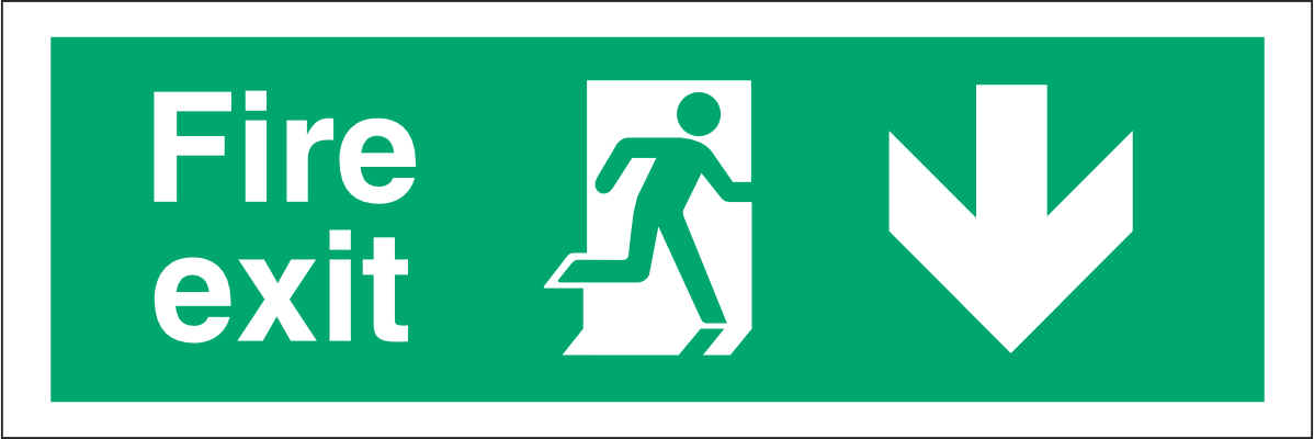 FE109 Fire exit / running man right / arrow DOWN