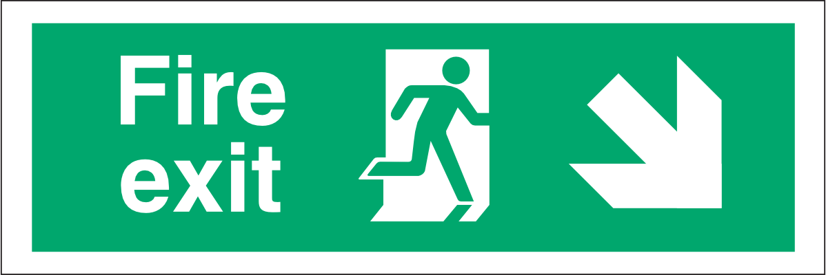 FE111 Fire exit / running man right / arrow RIGHT DOWN