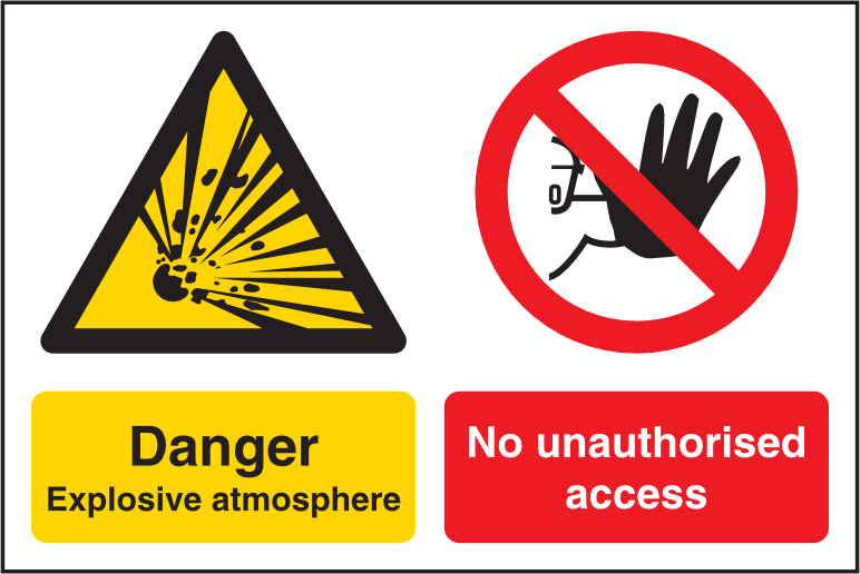 Explosive Environment. Sign Haz455 Danger Explosive Atmosphere / No Access – Mainland Signs